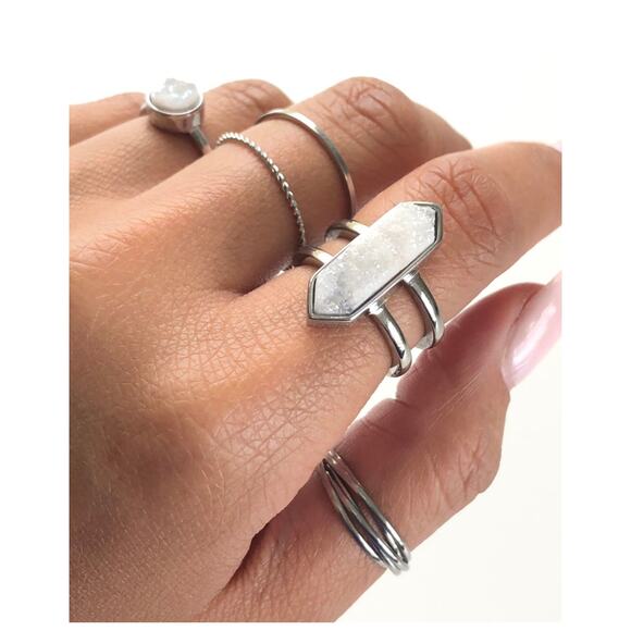 Retail $50 Kinsley Armelle‎ Silver Parvus Quartz Ring*Velvet gift bag - Picture 3 of 3